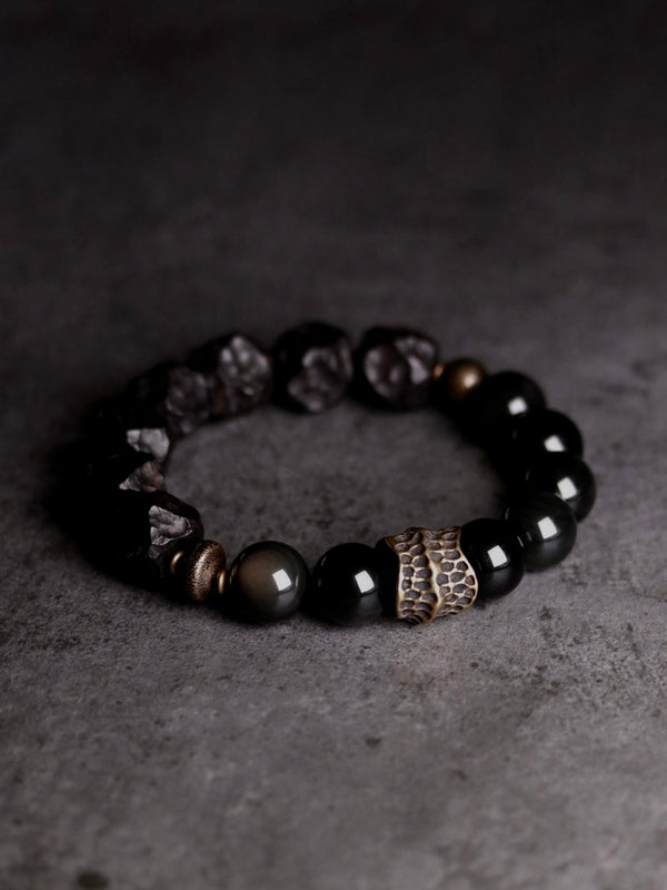 Obsidian and Ebony Wood Mixed Bracelet